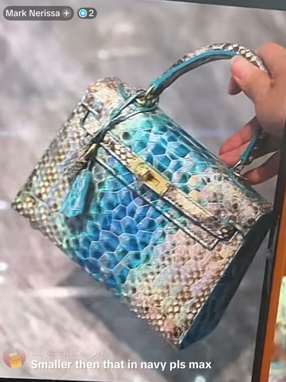 Ombré Teal Genuine Python Snake Top Custom Bag H mini Kelly 20 II GHW handmade - Picture 5 of 5